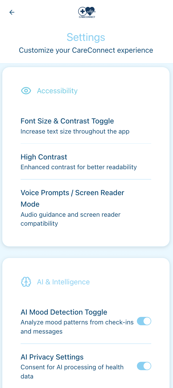Accessibility settings screen