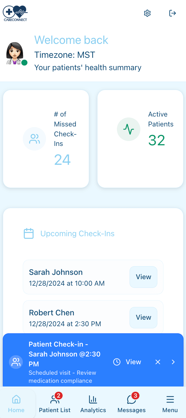 Caregiver homepage