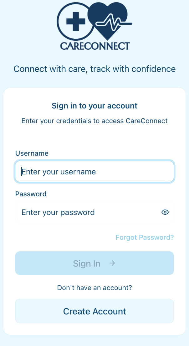 CareConnect login page