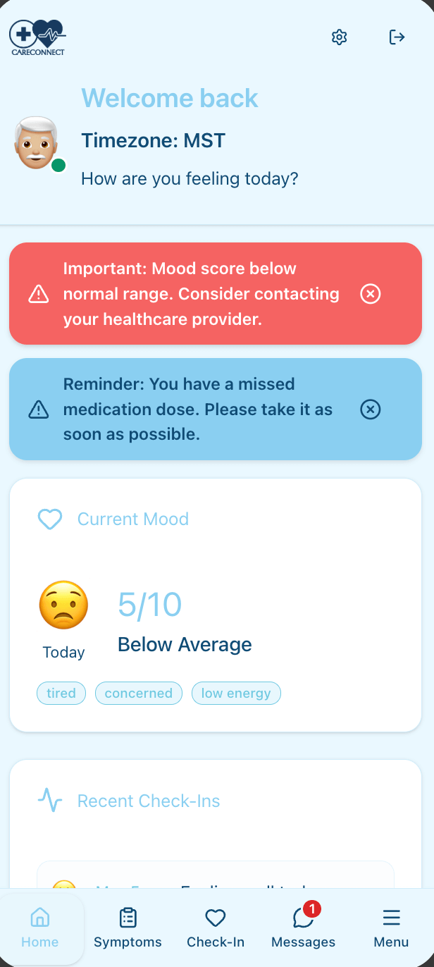 Patient homepage
